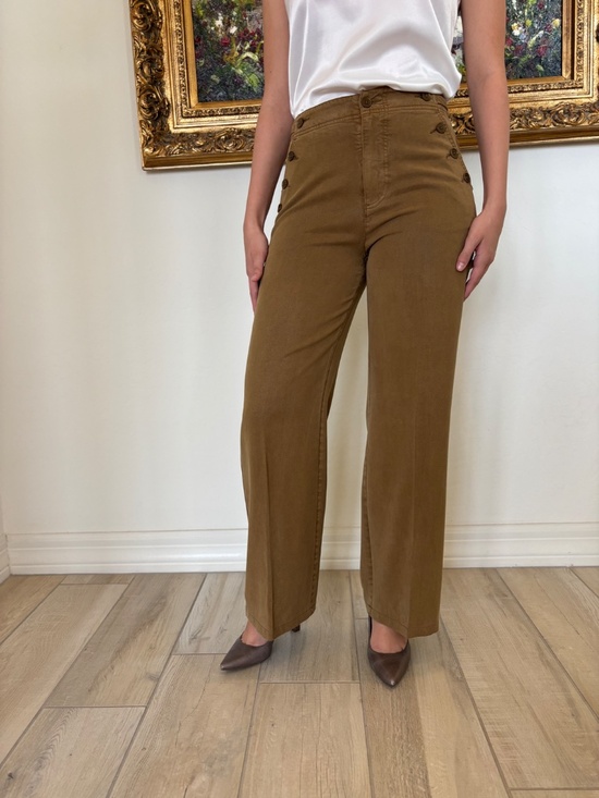 Sundance Pants - Sundance Oaklee Easy Tencel Pants  Khaki Wide Leg Button Detail Size 2